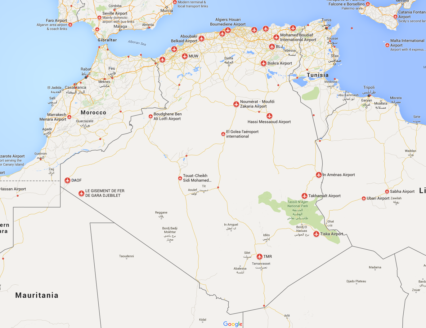 ALGERIA AIRPORTS MAP